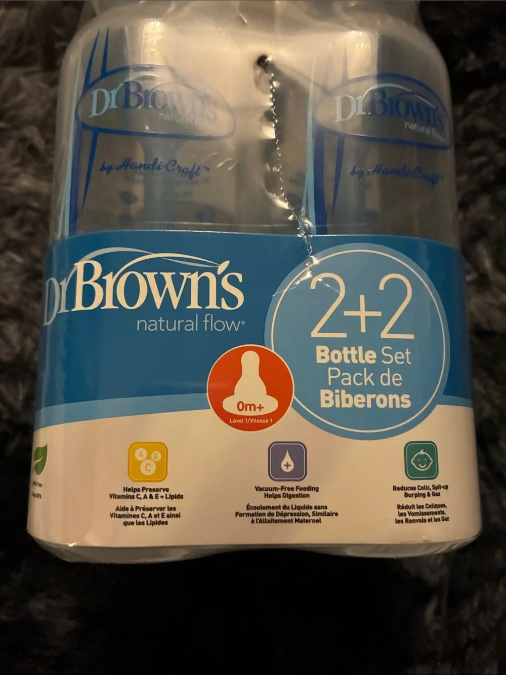 Natural Flow Blue Baby Bottle 4-Pack 2+2 dr browns 0-3 month 10 piece + set NEW
